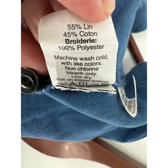 Madewell Embroidered Siesta Linen Blend Chambray Blue Smock Tank Top Size 4 EUC - Picture 13 of 13